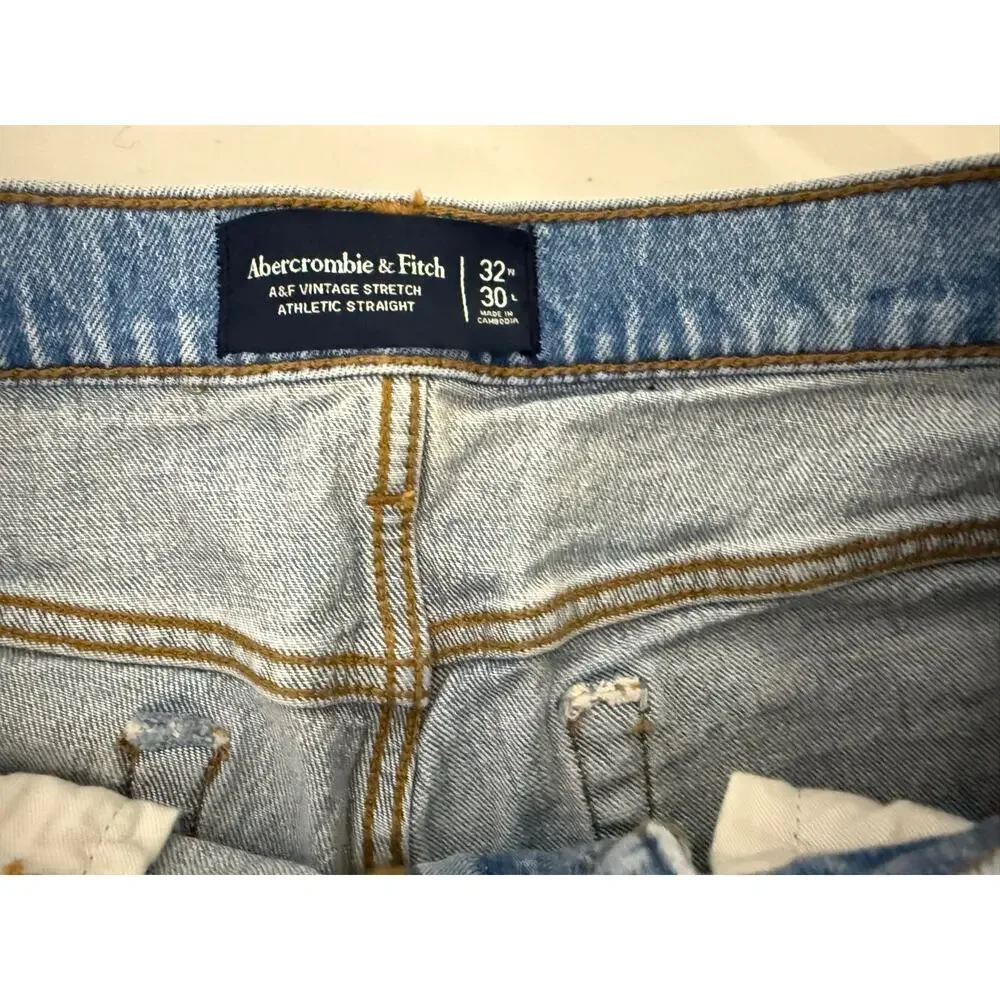 NWT Abercrombie & Fitch Vintage Stretch Athletic Straight Jeans 32x30 Blue Wash